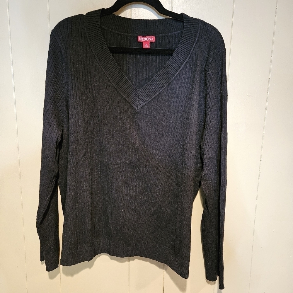 Meroma Black Ribbed Cardigan Sweater – Size 3X, Stretchy, Office